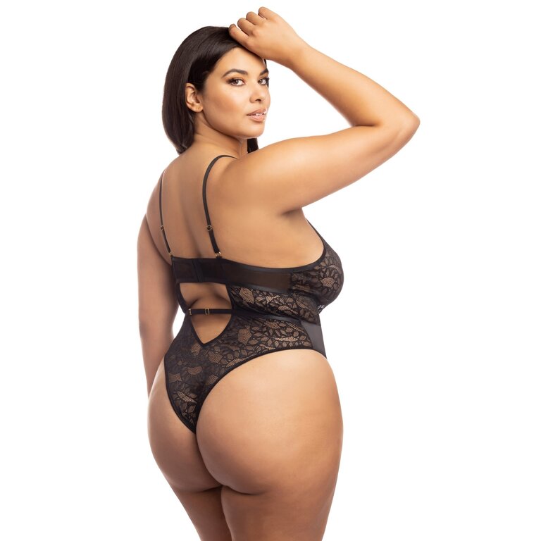 Oh La La Cheri Amaya Stretch Satin and Snakeprint Mesh Teddy - Curvy