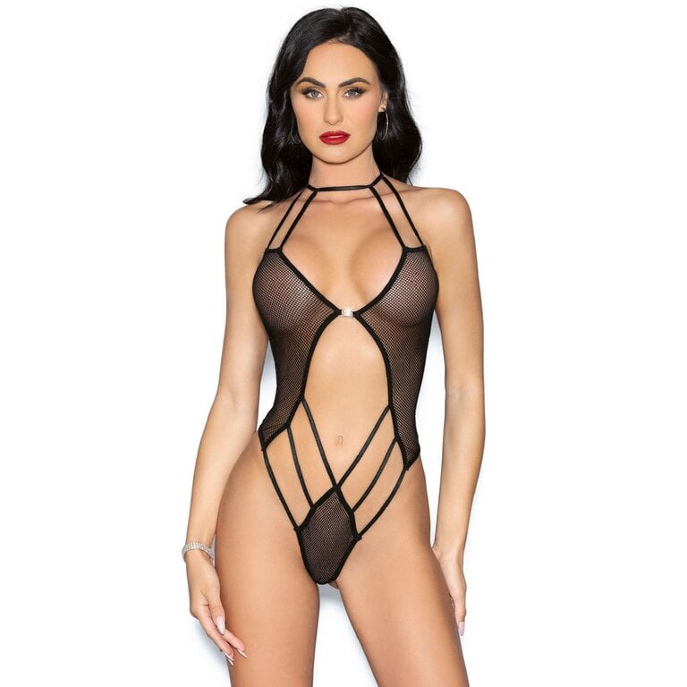 Escante Strappy Mesh High Neck Teddy - One Size Fits Most
