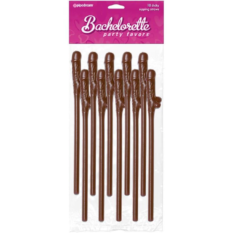 Pipedream Bachelorette Party Favors Pecker Straws - Brown Pack of 10