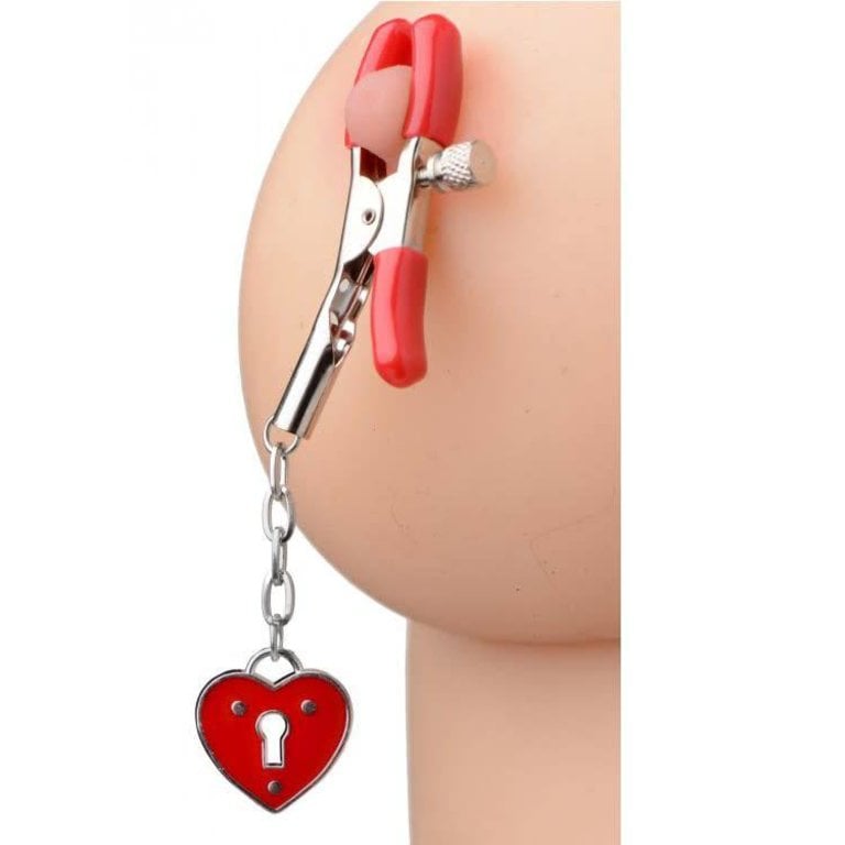 XR Brand Heart Padlock Nipple Clamps - Red