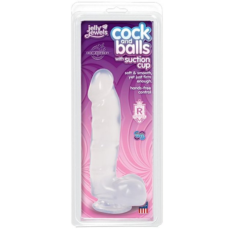 Doc Johnson Jelly Jewels - Cock And Balls With Suction Cup - Clear