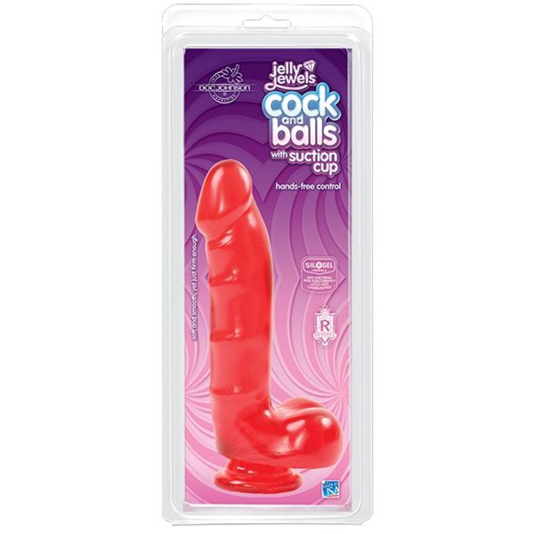 Doc Johnson Jelly Jewels - Cock And Balls With Suction Cup - Ruby