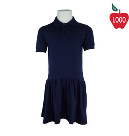 Embroidered Navy Blue Short Sleeve Knit Dress #9729