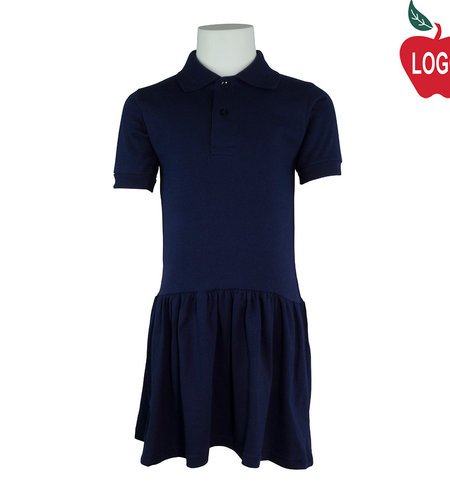 Embroidered Navy Blue Short Sleeve Knit Dress #9729