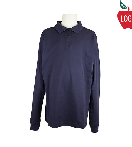 Embroidered Navy Long Sleeve Interlock Polo #7671