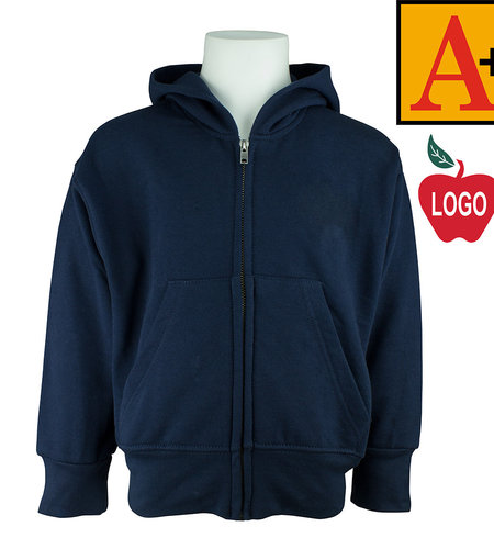 Embroidered Navy Blue Zip Hood Sweatshirt #6247-1814-Grade K-8