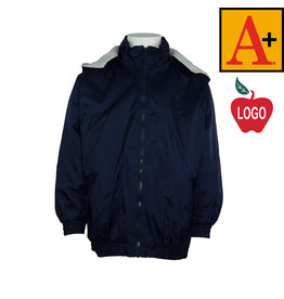 Embroidered Navy Blue Hooded Nylon Jacket #6225-1801