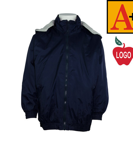 Embroidered Navy Blue Hooded Nylon Jacket #6225