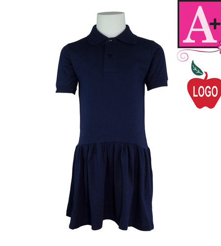 Embroidered Navy Blue Short Sleeve Knit Dress #9729-1842-Grade JR.K-1