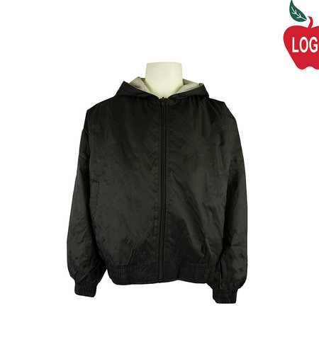 Embroidered Black Hooded Nylon Jacket #53402