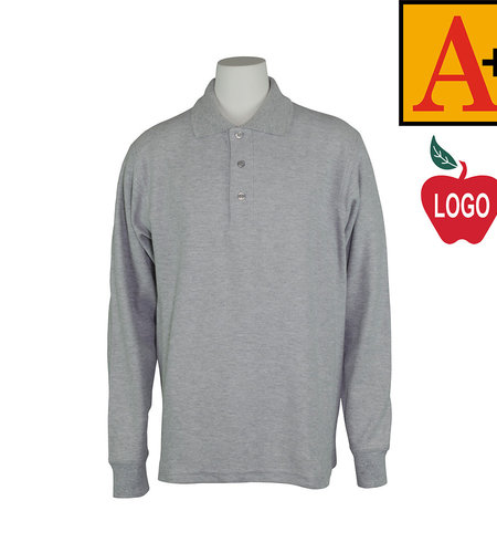 School Apparel A+ Ash Grey Long Sleeve Pique Polo #8766