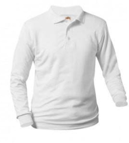 White Long Sleeve Interlock Polo #8326