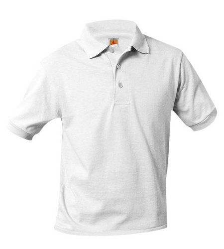 School Apparel A+ UNISEX WHITE BANDED SHORT SLEEVE JERSEY KNIT POLO SHIRT