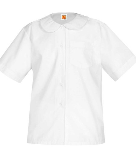 Embroidered White Short Sleeve Peter Pan Blouse #9380/9681-1848-Grade K-3