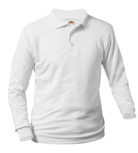 Heat Press White Long Sleeve Interlock Polo #8326-1848-Grade K-8