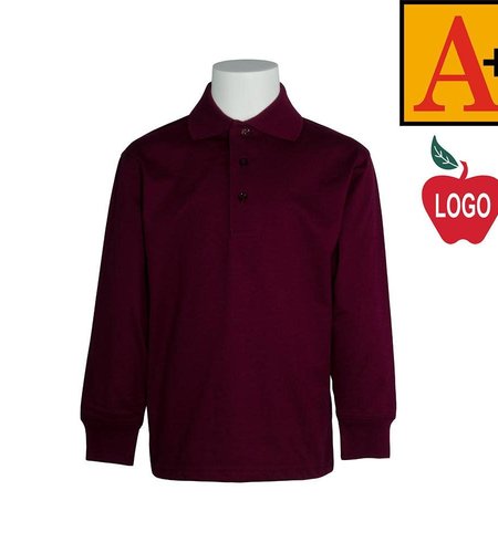 Embroidered Wine Long Sleeve Interlock Polo #8326