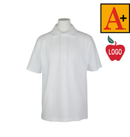 Embroidered White Short Sleeve Pique Polo #EM-8760-1825