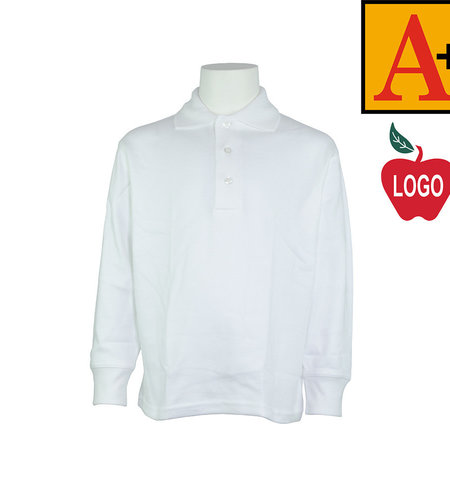 Embroidered White Long Sleeve Interlock Polo #8434-1825