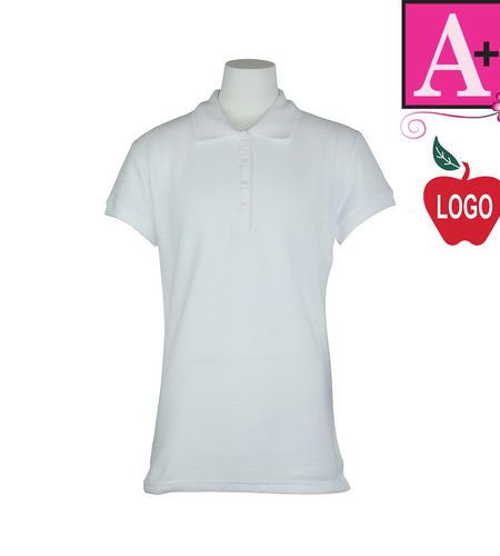 Embroidered White Short Sleeve Pique Polo #9735-1825