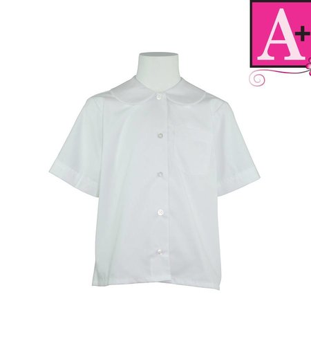 School Apparel A+ White Short Sleeve Peter Pan Blouse #9380