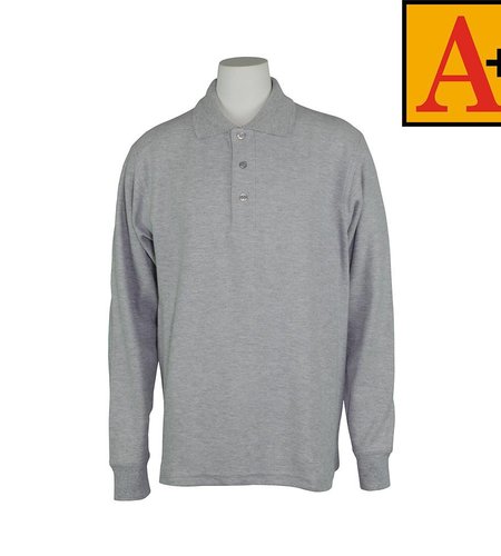 School Apparel Ash Grey Long Sleeve Pique Polo #8766-00