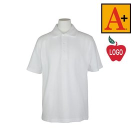 Embroidered White Short Sleeve Pique Polo #8760