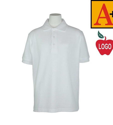 Embroidered White Short Sleeve Pique Polo #8761-1815