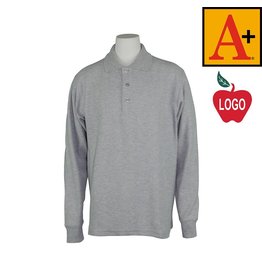 Embroidered Ash Grey Long Sleeve Pique Polo #8766-1809