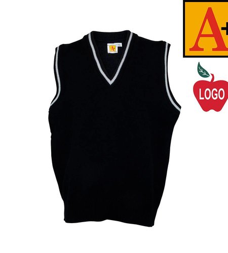 Embroidered Navy Blue Sleeveless Sweater Vest #6603