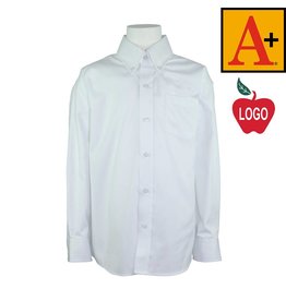 School Apparel A+ White Long Sleeve Pinpoint Oxford Shirt #8196