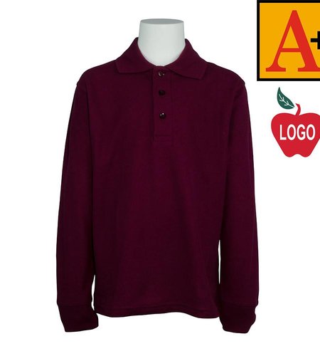 Embroidered Wine Long Sleeve Pique Polo #8766