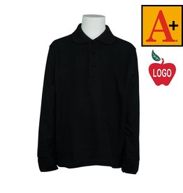 Embroidered Black Long Sleeve Pique Polo #8766