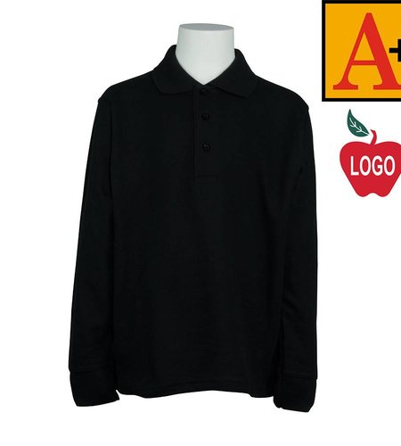 Embroidered Black Long Sleeve Pique Polo #8766-1815