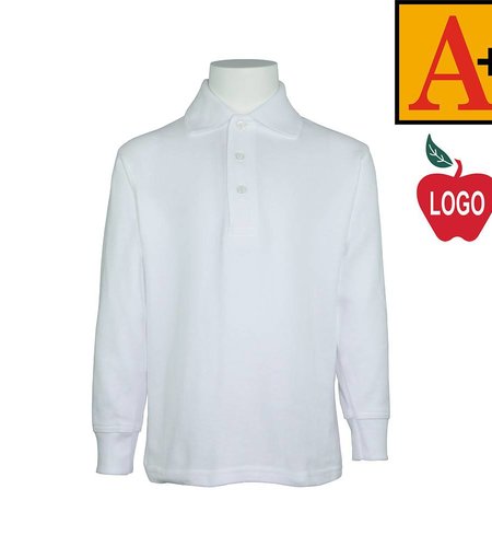Embroidered White Long Sleeve Pique Polo #8766