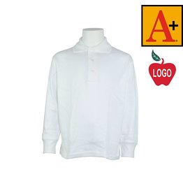 Embroidered White Long Sleeve Interlock Polo #8434-1808