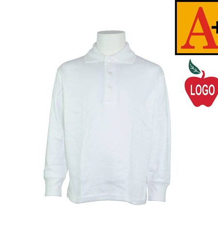 Embroidered White Long Sleeve Interlock Polo #8434-1808