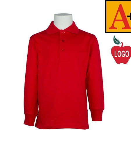 Embroidered Red Long Sleeve Jersey Polo #8326