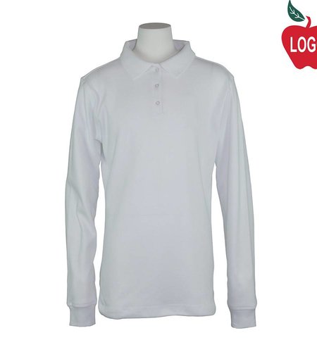 Embroidered White Long Sleeve Interlock Polo #7671