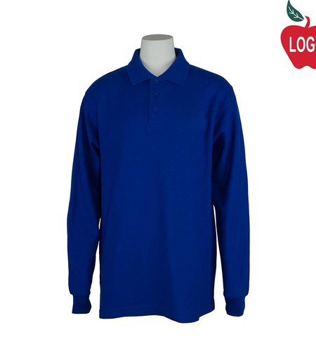 Embroidered Royal Blue Long Sleeve Pique Polo #U840