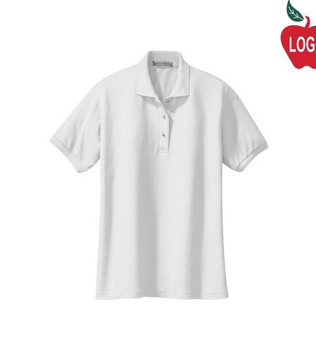 Embroidered Ladies White Short Sleeve Pique Polo #L500