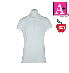 Embroidered White Short Sleeve Pique Polo #9735-1844