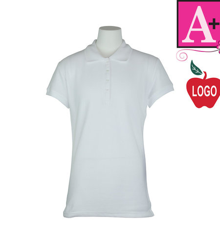 Embroidered White Short Sleeve Pique Polo #9735-1844
