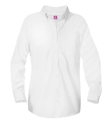 Embroidered White Long Sleeve Girl Oxford Blouse #9506-1815