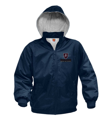 Embroidered Navy Blue Hooded Nylon Jacket #6225-1813