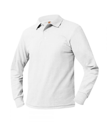School Apparel White Long Sleeve Pique Polo #8766