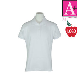 School Apparel Heat Pressed 9737 White Girls Fit SS Polo With Logo
