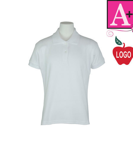 Heat Pressed 9737 White Girls Fit SS Polo With Logo