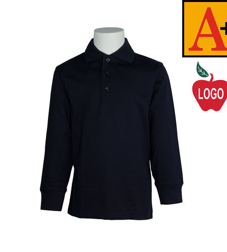 School Apparel Embroidered 8326 Dark Navy LS Jersey Polo Shirt With Logo