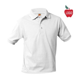 School Apparel Heat Pressed 8320 White SS Jersey Polo Shirt With Logo