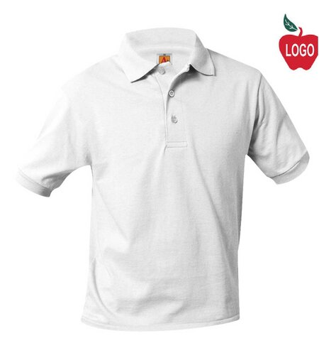 School Apparel Heat Pressed 8320 White SS Jersey Polo Shirt With Logo